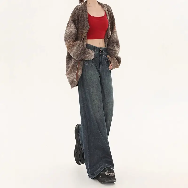 Fleece Lined Wide Leg Jeans for Women - Image 7