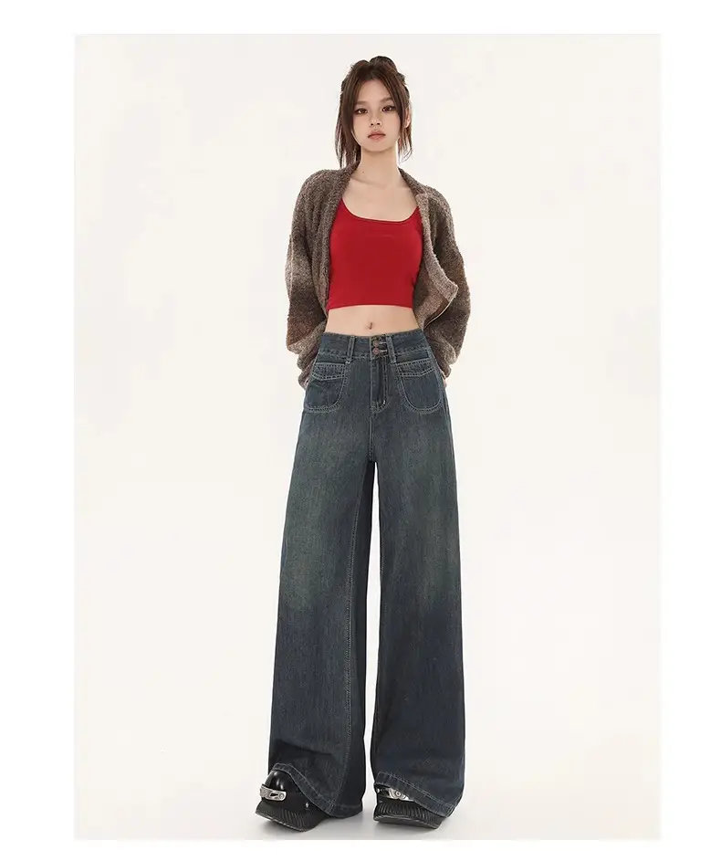 Fleece Lined Wide Leg Jeans for Women — feature 12