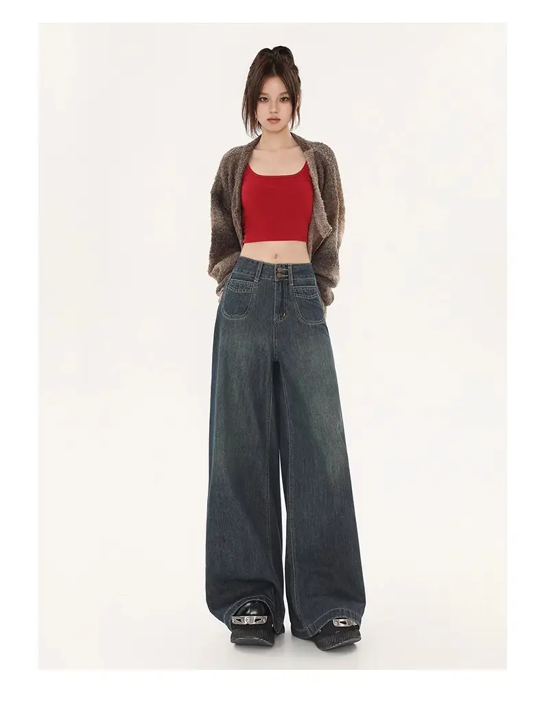 Fleece Lined Wide Leg Jeans for Women — feature 8