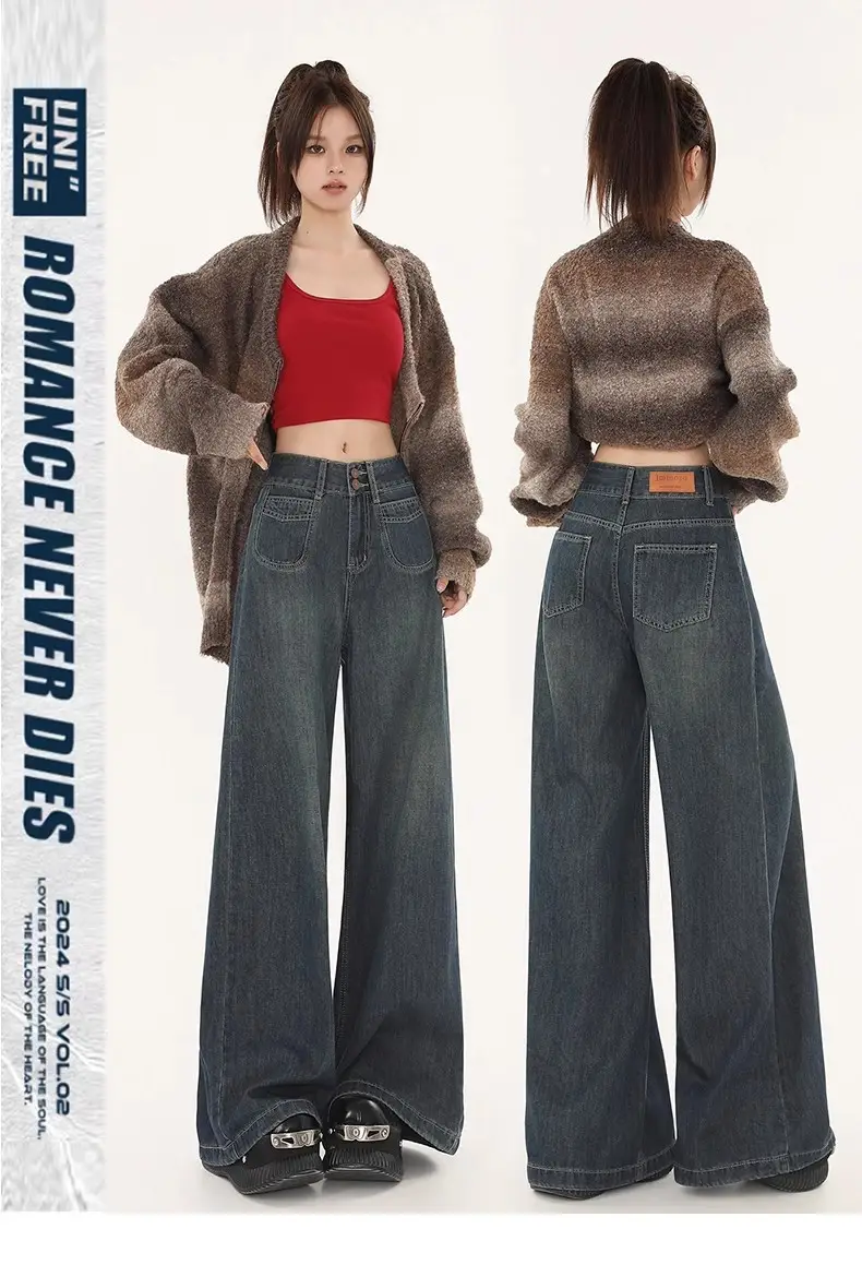 Fleece Lined Wide Leg Jeans for Women — feature 9