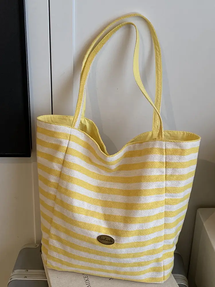 Red Striped Canvas Shoulder Bag Large Capacity Women - Image 6