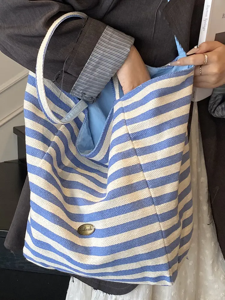Red Striped Canvas Shoulder Bag Large Capacity Women - Image 8