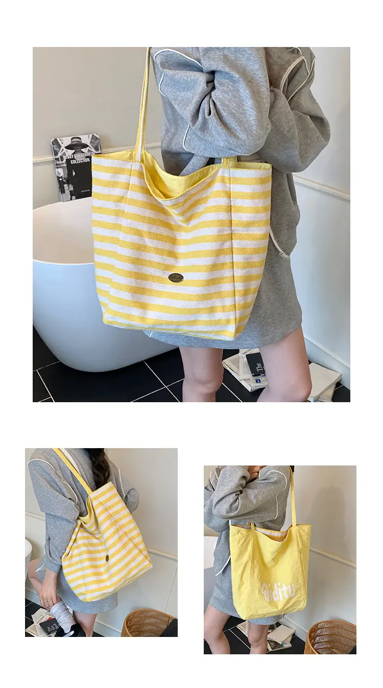 Red Striped Canvas Shoulder Bag Large Capacity Women — feature 10