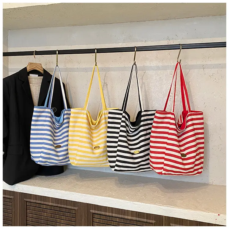 Red Striped Canvas Shoulder Bag Large Capacity Women — feature 12