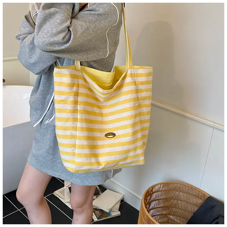 Red Striped Canvas Shoulder Bag Large Capacity Women — feature 17