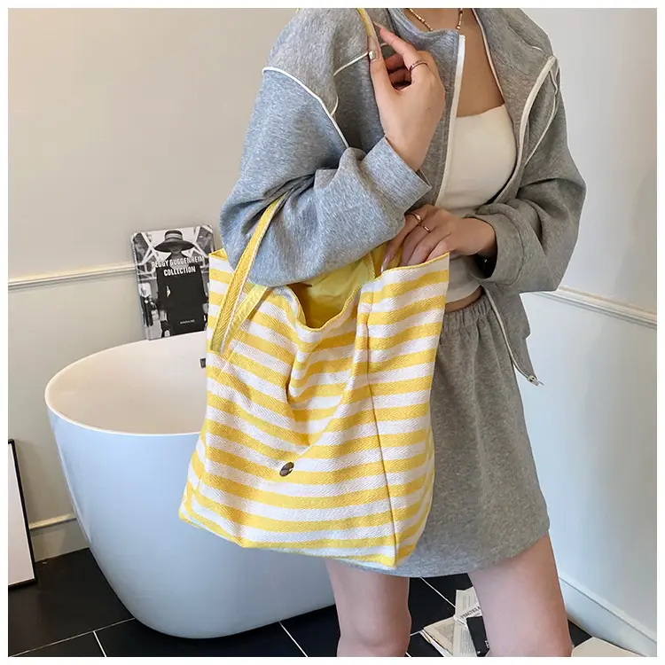 Red Striped Canvas Shoulder Bag Large Capacity Women — feature 18
