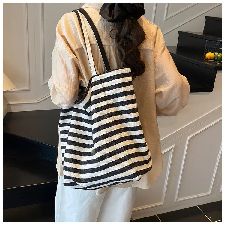 Red Striped Canvas Shoulder Bag Large Capacity Women — feature 23