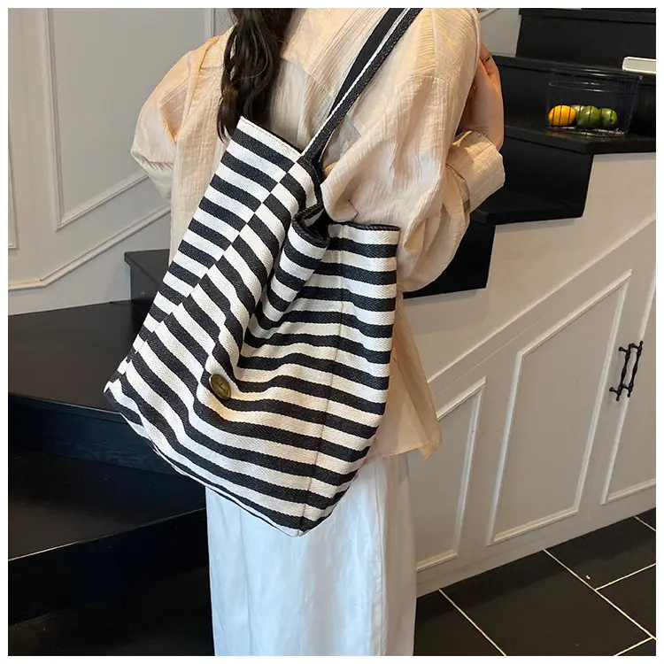 Red Striped Canvas Shoulder Bag Large Capacity Women — feature 24