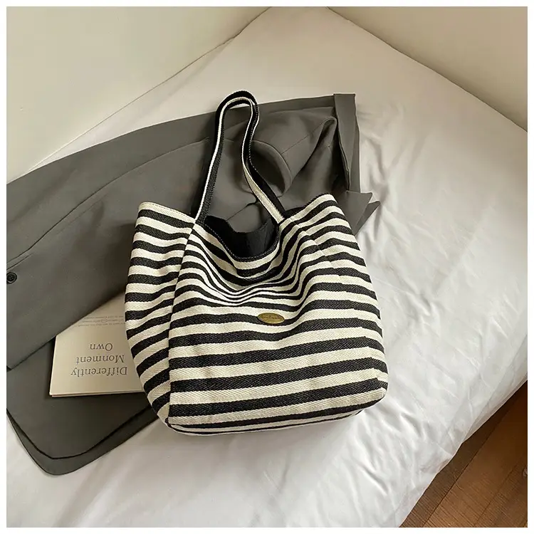 Red Striped Canvas Shoulder Bag Large Capacity Women — feature 25