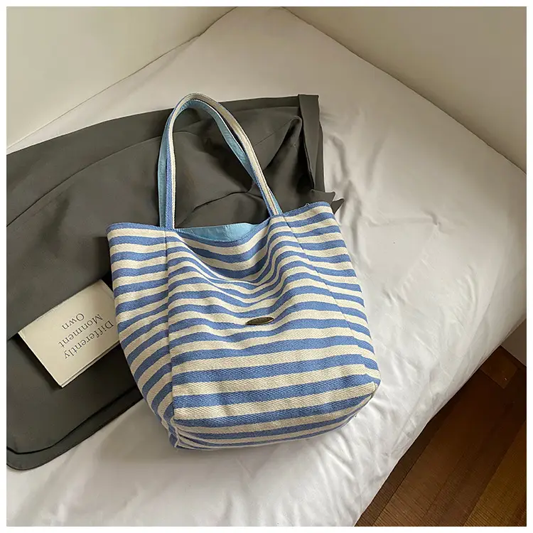 Red Striped Canvas Shoulder Bag Large Capacity Women — feature 27