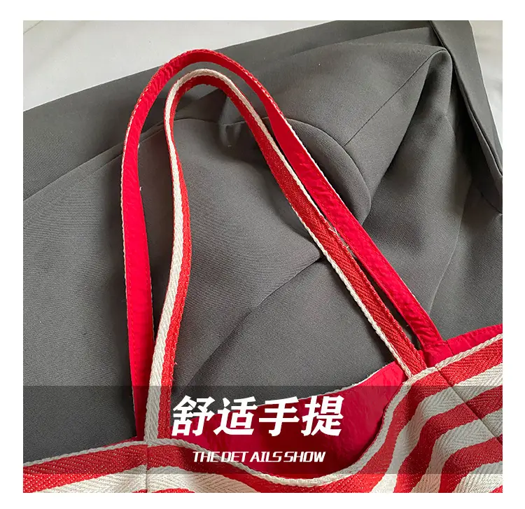 Red Striped Canvas Shoulder Bag Large Capacity Women — feature 7