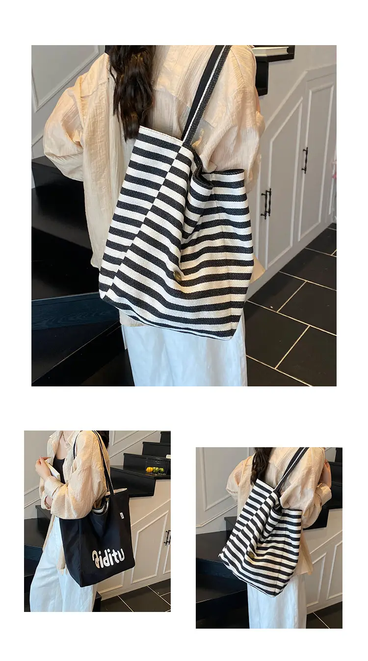 Red Striped Canvas Shoulder Bag Large Capacity Women — feature 8