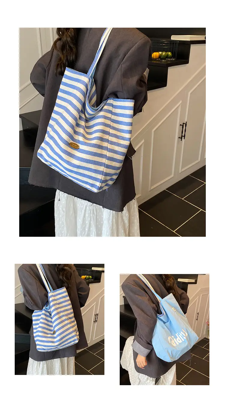 Red Striped Canvas Shoulder Bag Large Capacity Women — feature 9