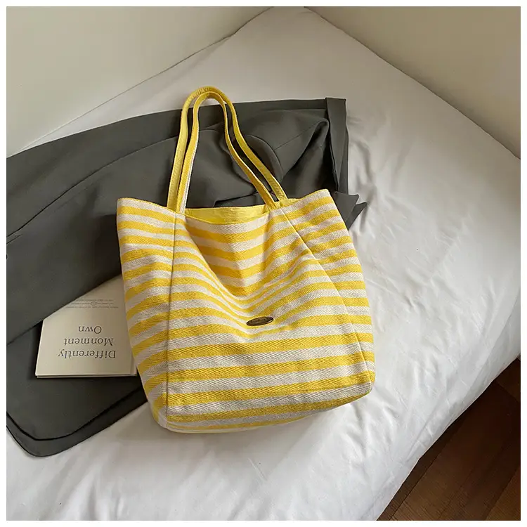 Red Striped Canvas Shoulder Bag Large Capacity Women - Image 2