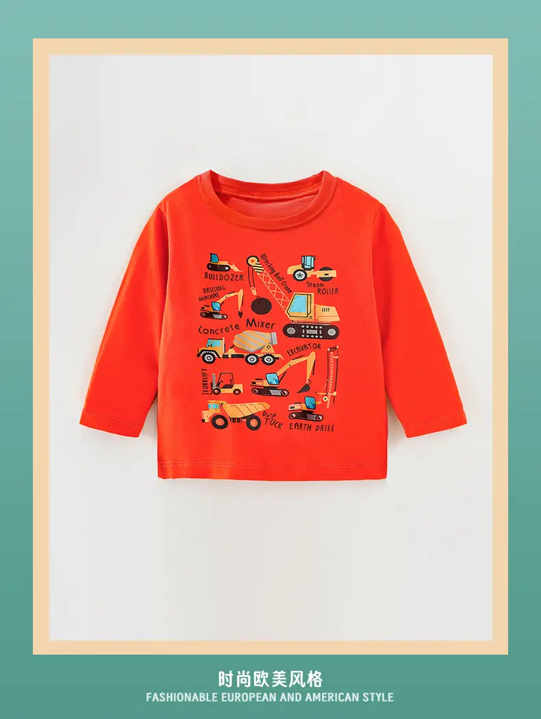 Orange Cartoon T-Shirt for Boys 2025 Spring Autumn — feature 2