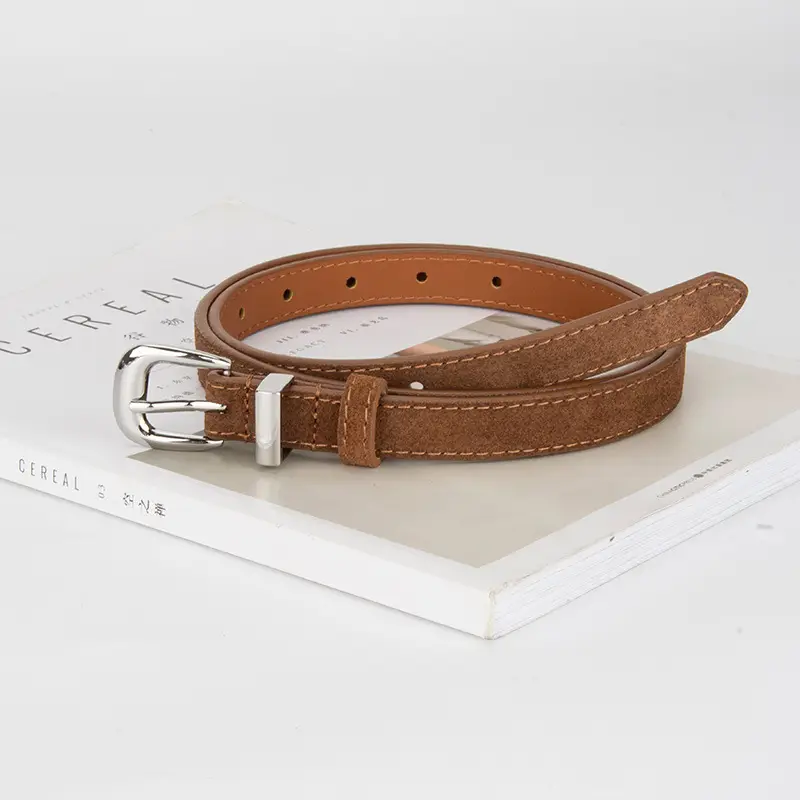 Women's Retro Frosted Leather Belt with Jeans Belt Decor
