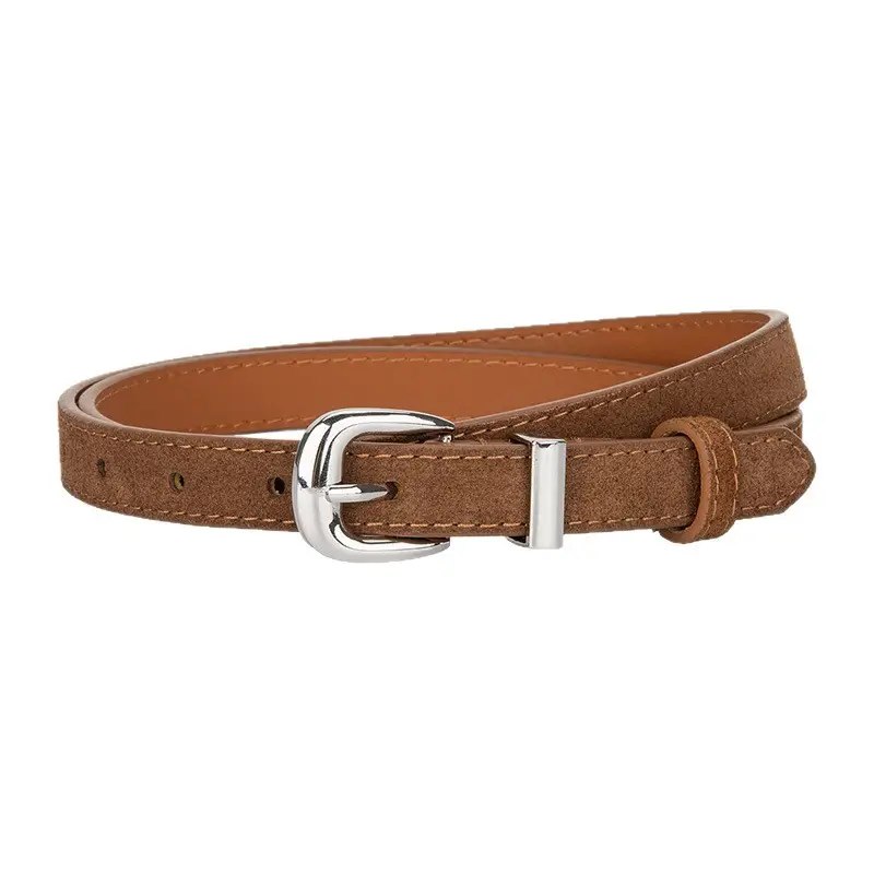 Women's Retro Frosted Leather Belt with Jeans Belt Decor