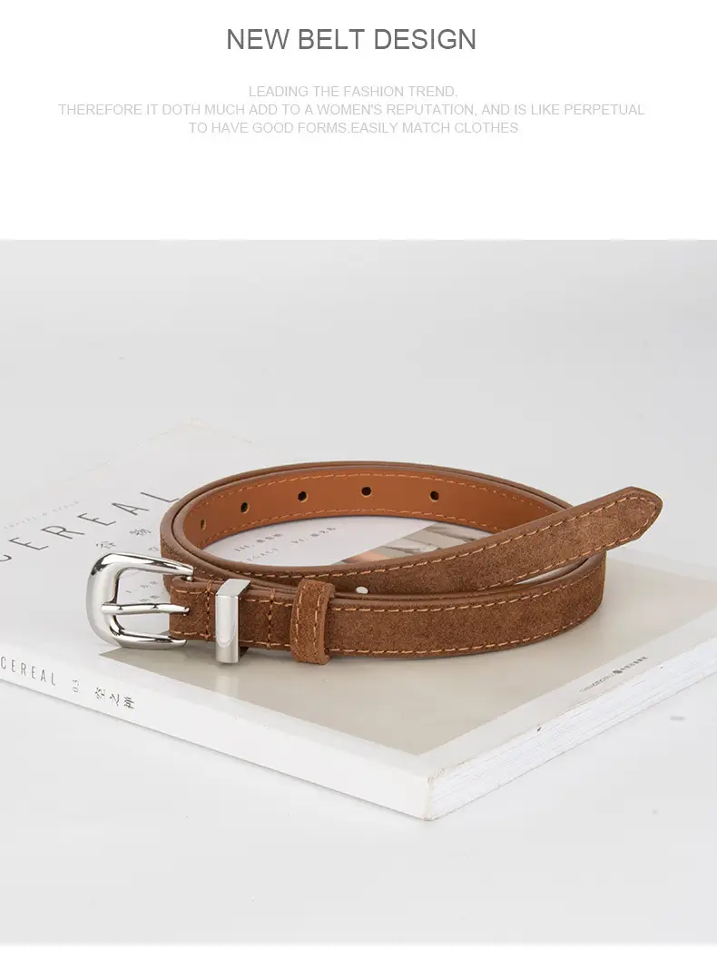 Women's Retro Frosted Leather Belt with Jeans Belt Decor — feature 10