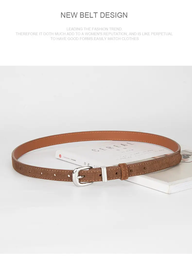 Women's Retro Frosted Leather Belt with Jeans Belt Decor — feature 11