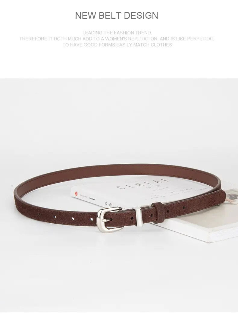 Women's Retro Frosted Leather Belt with Jeans Belt Decor — feature 13