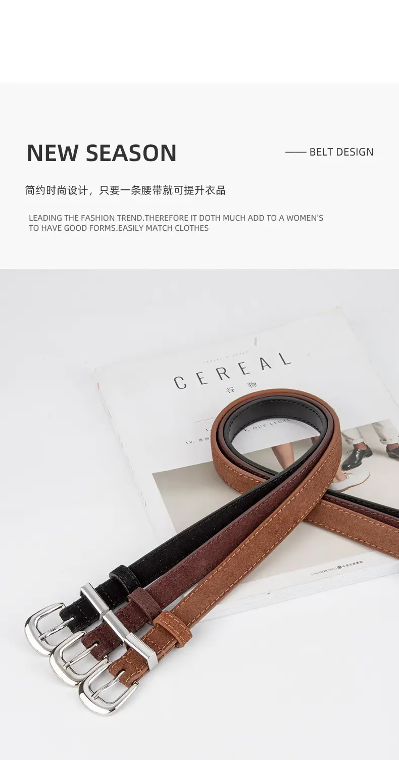 Women's Retro Frosted Leather Belt with Jeans Belt Decor — feature 4