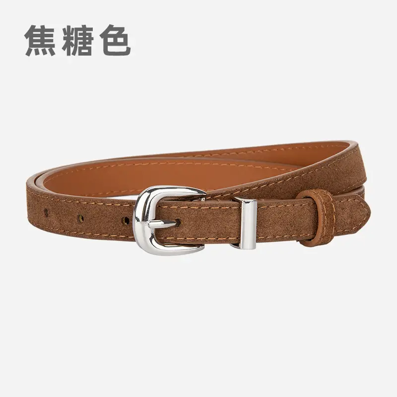 Women's Retro Frosted Leather Belt with Jeans Belt Decor