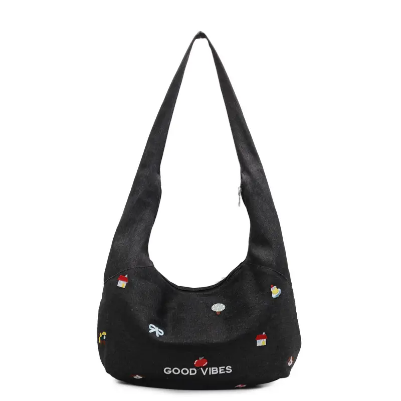 Japanese Embroidered Denim Crossbody Bag for Women - Image 8