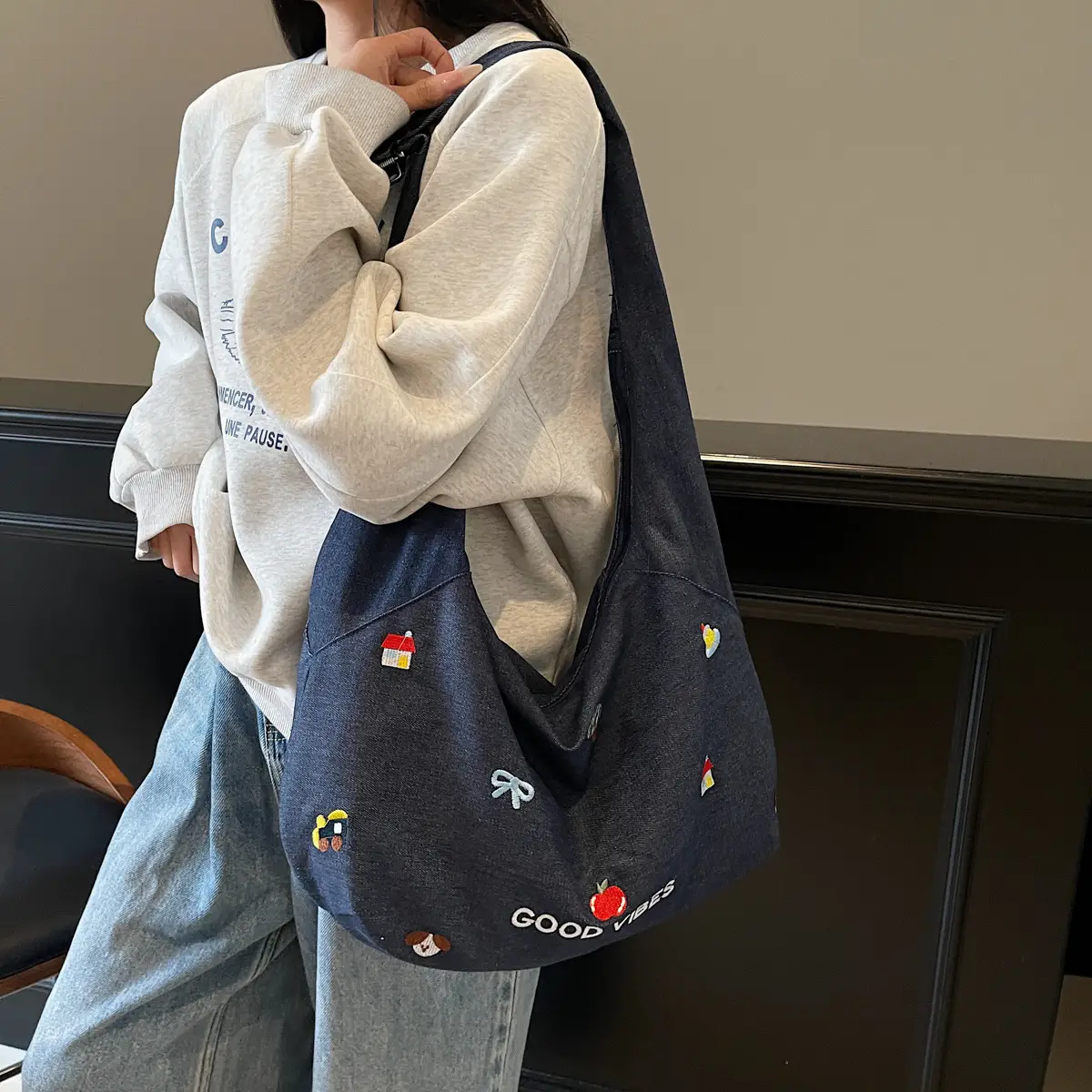 Japanese Embroidered Denim Crossbody Bag for Women — feature 22