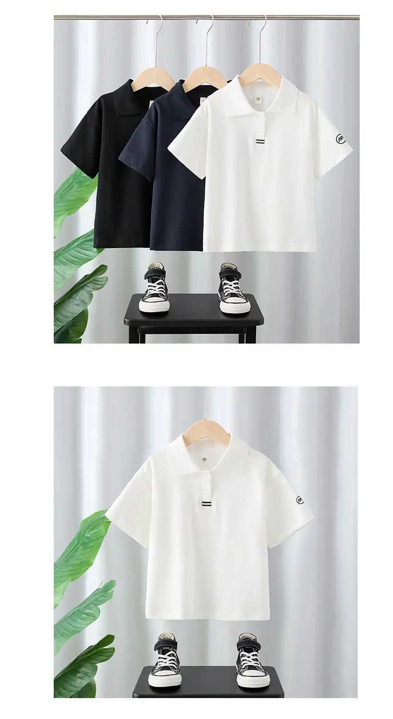 Boys Cotton Polo Shirt Black White Summer 2025 — feature 5