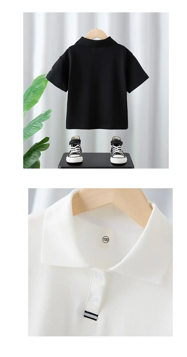 Boys Cotton Polo Shirt Black White Summer 2025 — feature 8