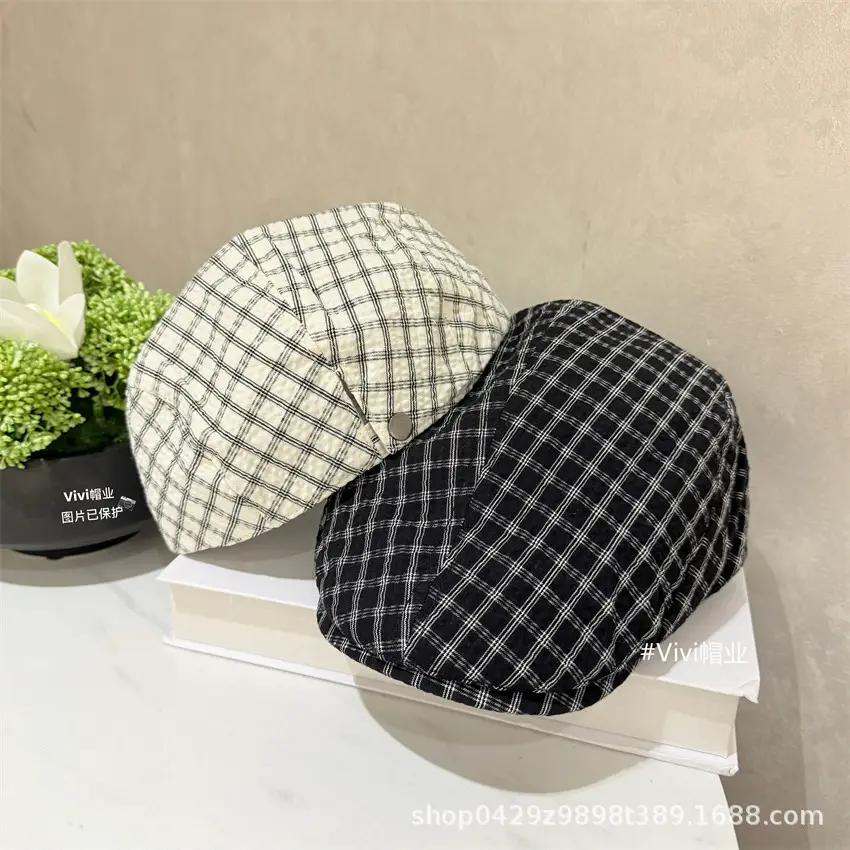 Women Retro Plaid Baseball Cap Spring Summer Thin Breathable - Image 5
