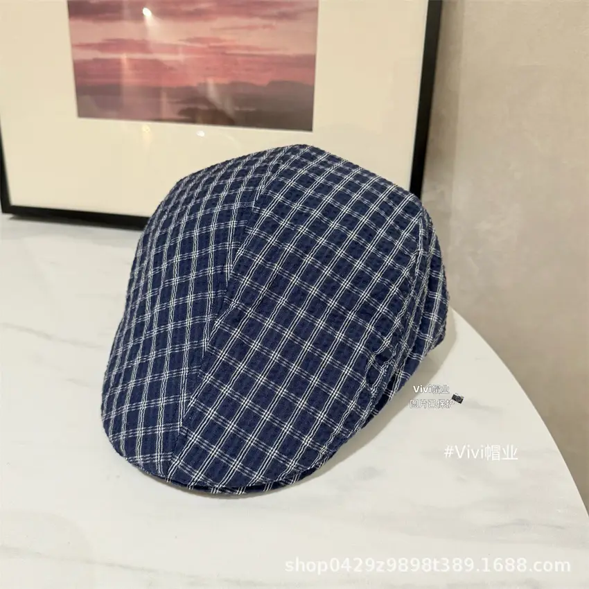 Women Retro Plaid Baseball Cap Spring Summer Thin Breathable - Image 3