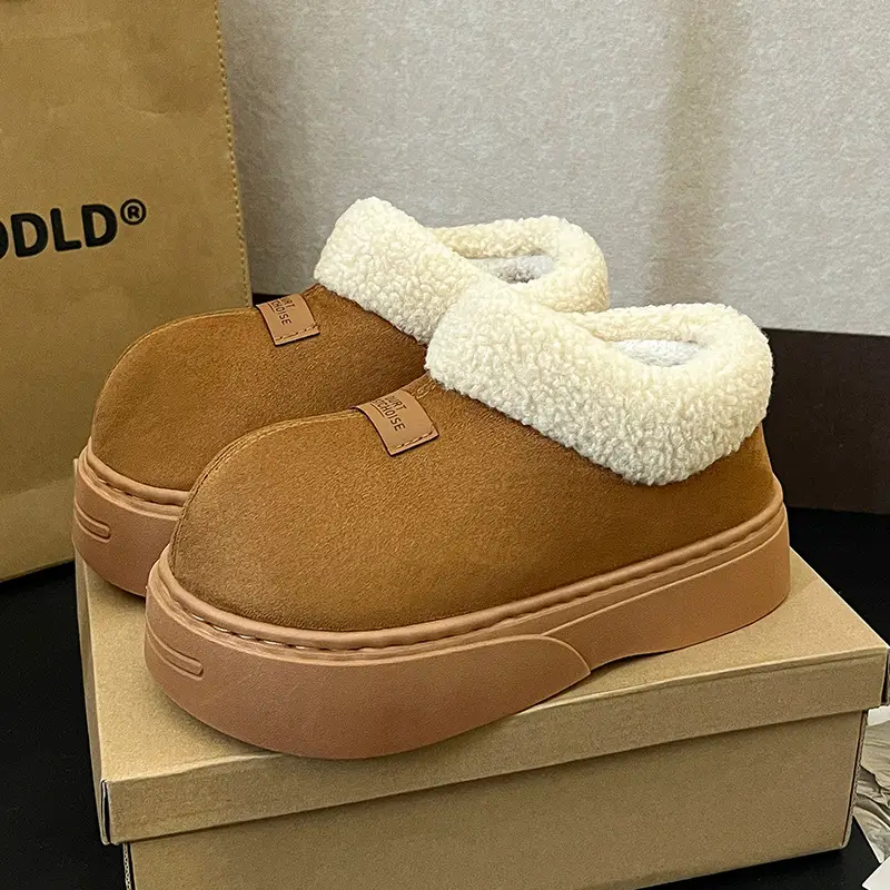 Women Winter Warm Cotton Slippers with Heel Cover