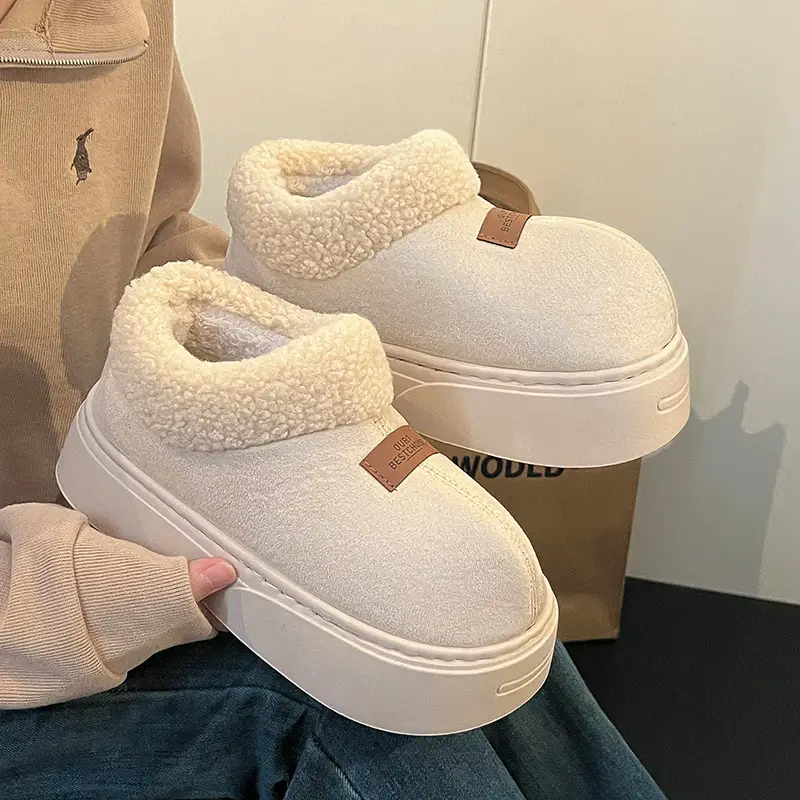 Women Winter Warm Cotton Slippers with Heel Cover