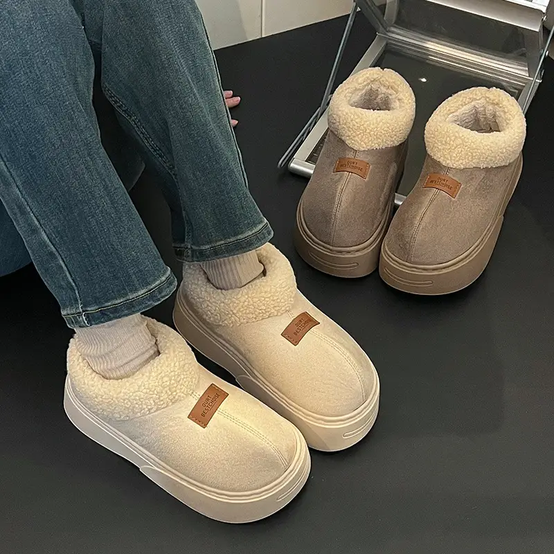 Women Winter Warm Cotton Slippers with Heel Cover