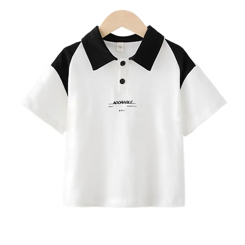 Boys Pure Cotton Polo T-Shirt Black White Medium Large - Image 5