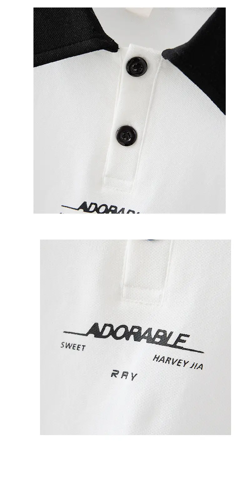 Boys Pure Cotton Polo T-Shirt Black White Medium Large — feature 10
