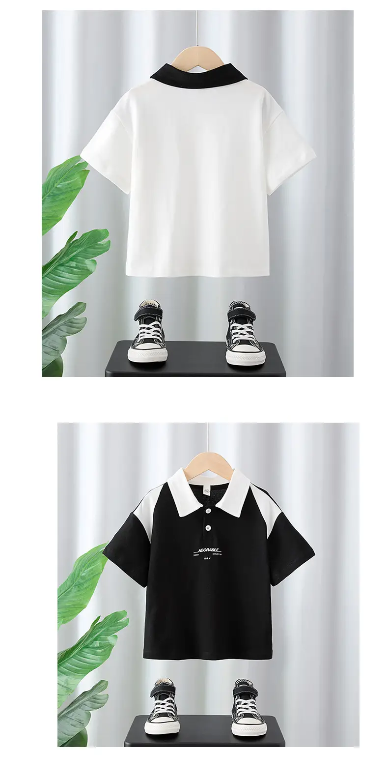 Boys Pure Cotton Polo T-Shirt Black White Medium Large — feature 8