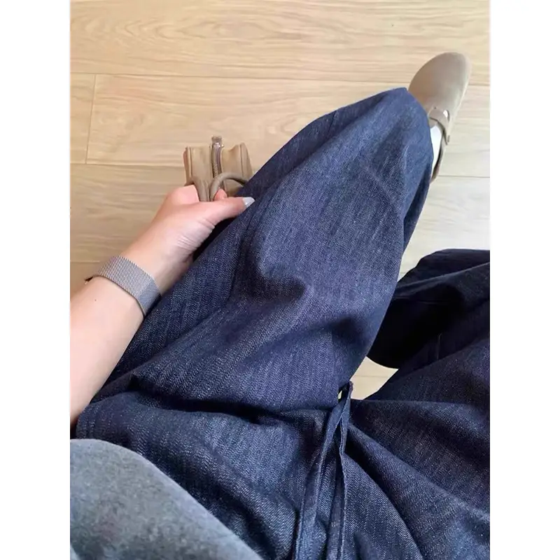 Plus Size Dark Blue Wide Leg Pants for Women