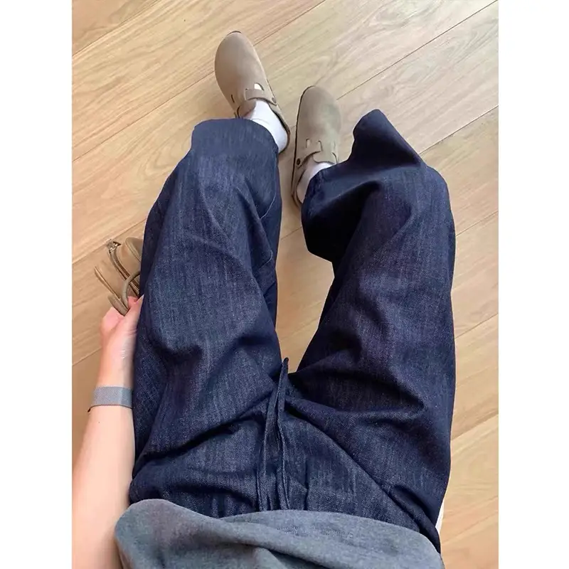 Plus Size Dark Blue Wide Leg Pants for Women