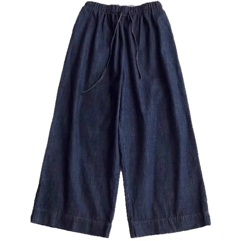 Plus Size Dark Blue Wide Leg Pants for Women