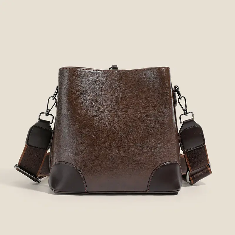 Black Leather Crossbody Bag with D-Logo for Women