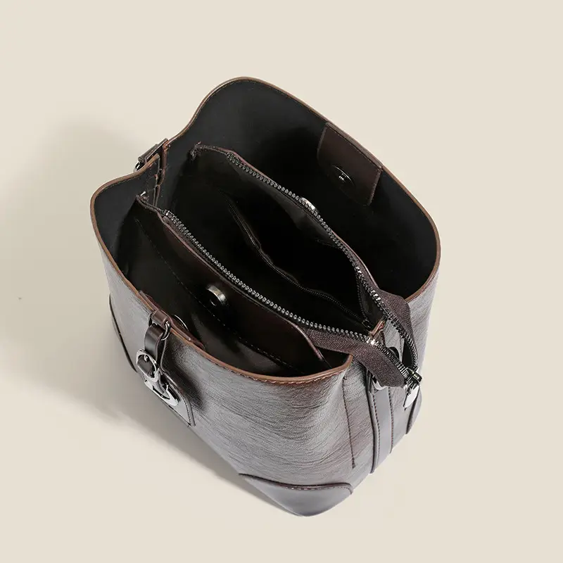 Black Leather Crossbody Bag with D-Logo for Women
