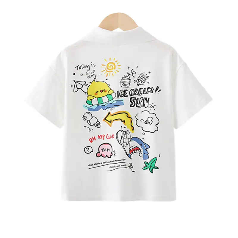 White Cotton Graphic Polo Shirt for Boys Summer 2025 - Image 5