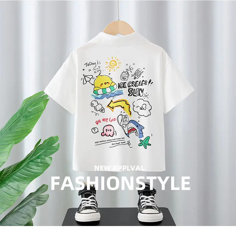 White Cotton Graphic Polo Shirt for Boys Summer 2025 — feature 1