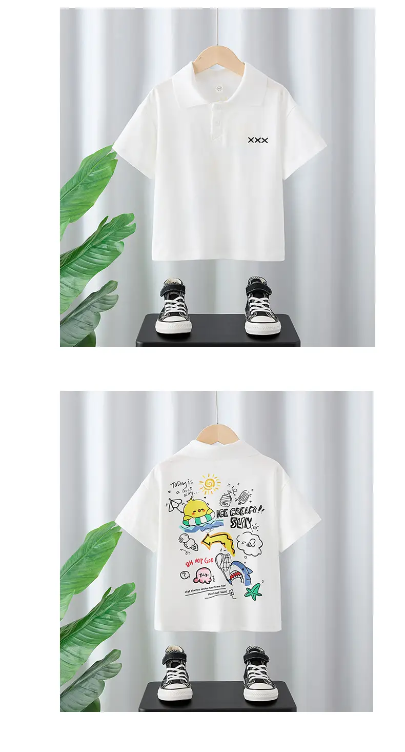 White Cotton Graphic Polo Shirt for Boys Summer 2025 — feature 7