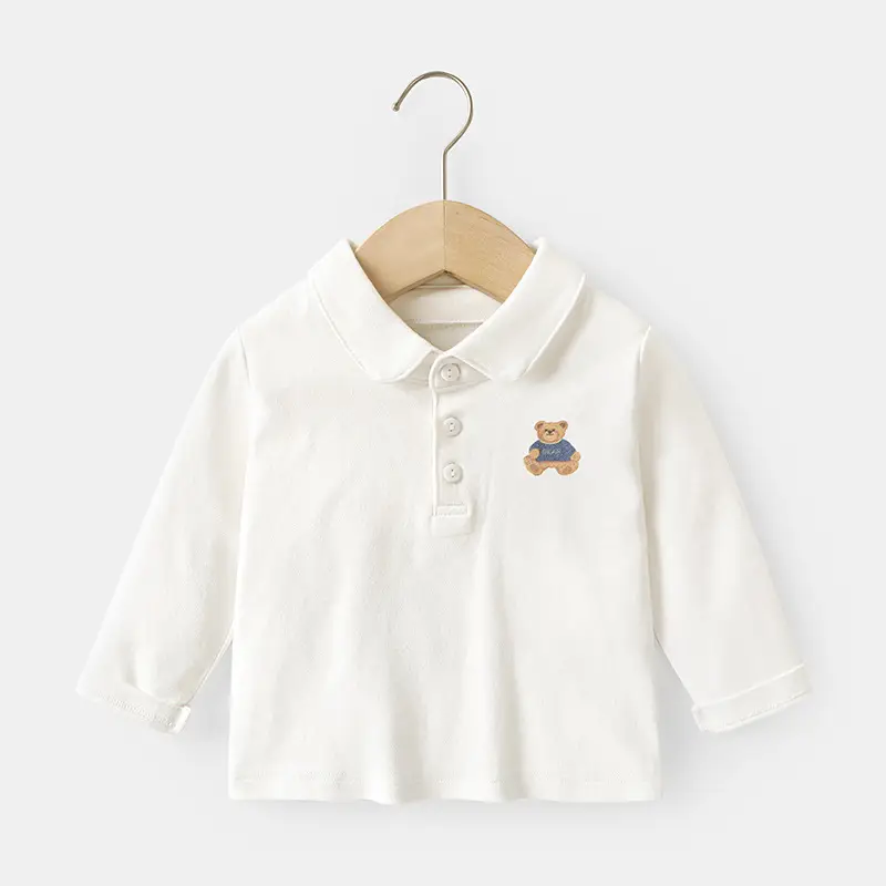 Kaka Panda Boys Long Sleeve Polo Shirt White Blue - Image 6