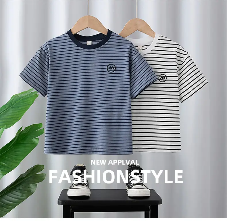 Striped Kids T-Shirt Boys 2025 Summer Medium to XL — feature 1