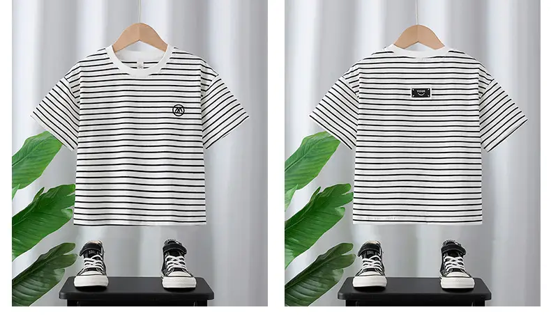 Striped Kids T-Shirt Boys 2025 Summer Medium to XL — feature 3