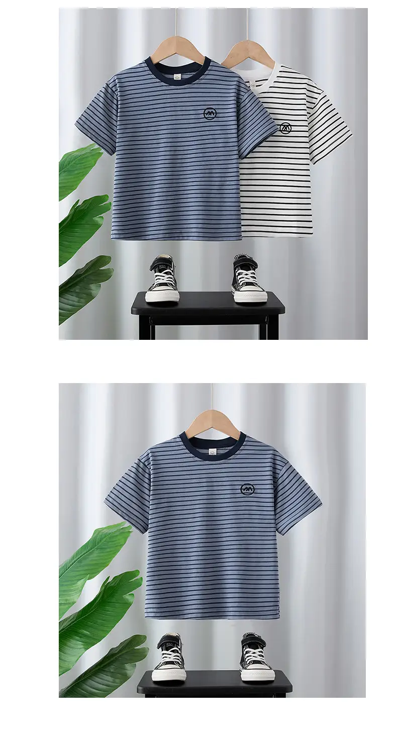 Striped Kids T-Shirt Boys 2025 Summer Medium to XL — feature 8
